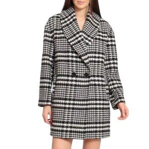 AVEC LES FILLES HOUNDSTOOTH PLAID OVERSIZED PEACOAT SIZE LARGE black & white L